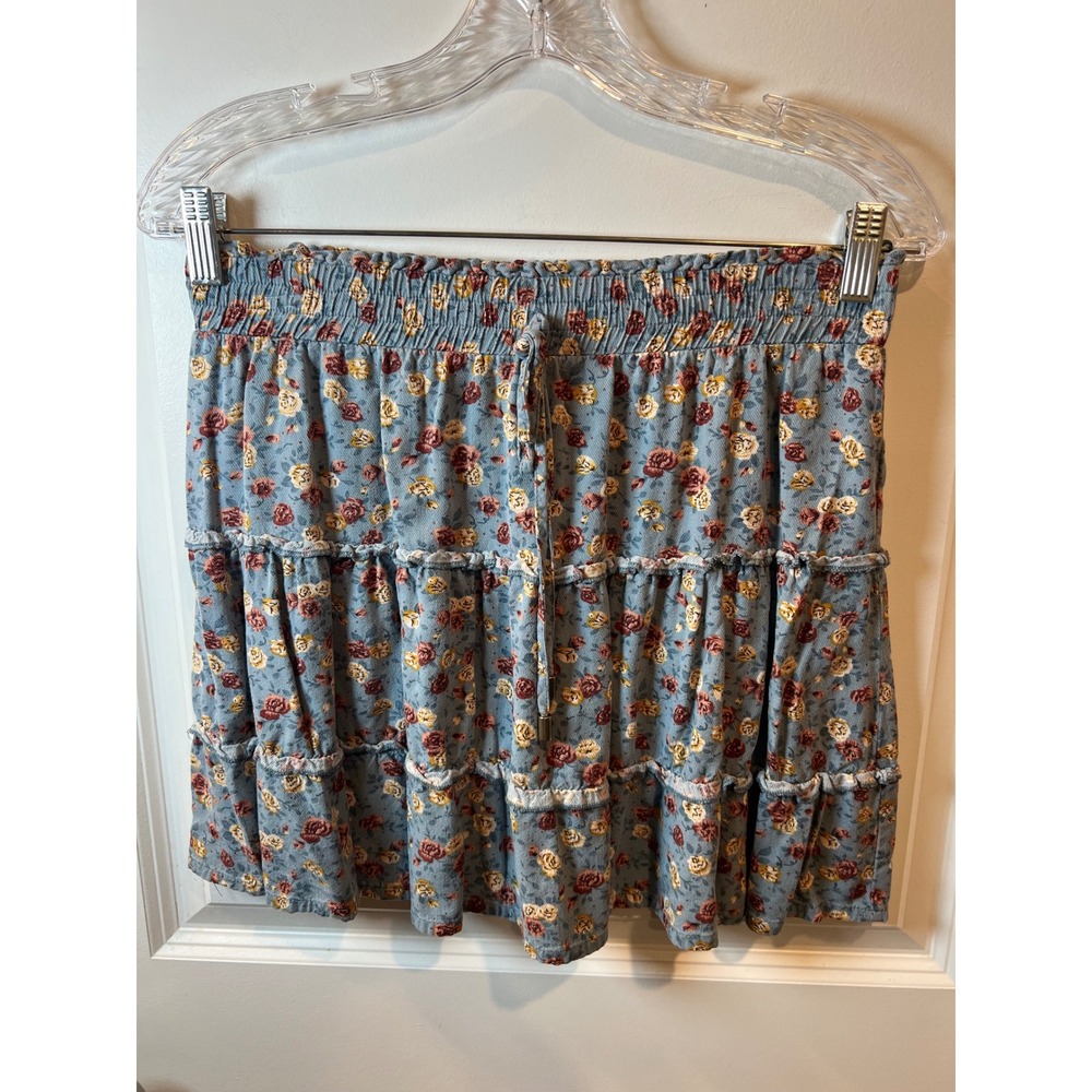 Indigo Rising Womens Mini Skirt Tiered Floral Blue Large